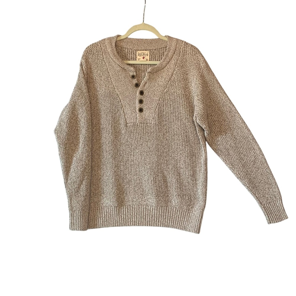 RED HEAD BRAND CO Mens Knit‎ Beige Henley Sweater Pullover Long Sleeve Size M
